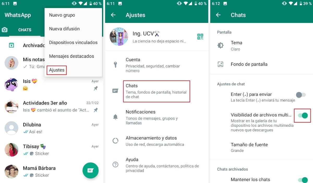 Visibilidad de medios de WhatsApp sin activar - de todos los contactos