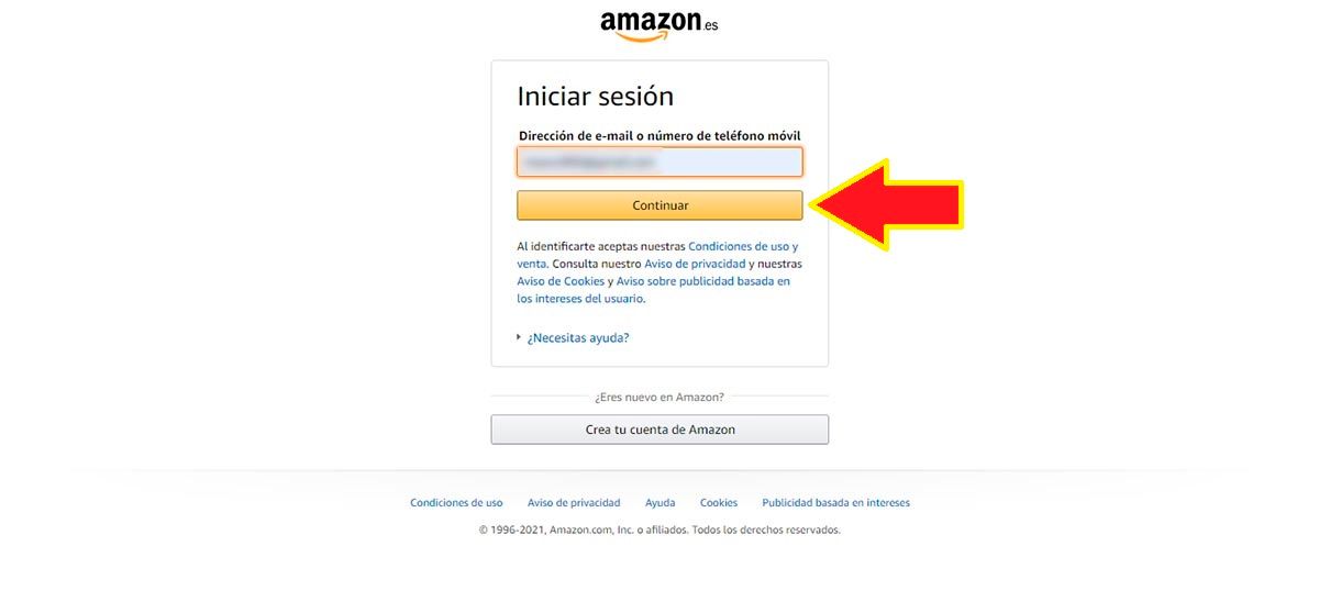 Volver a iniciar sesion en Amazon