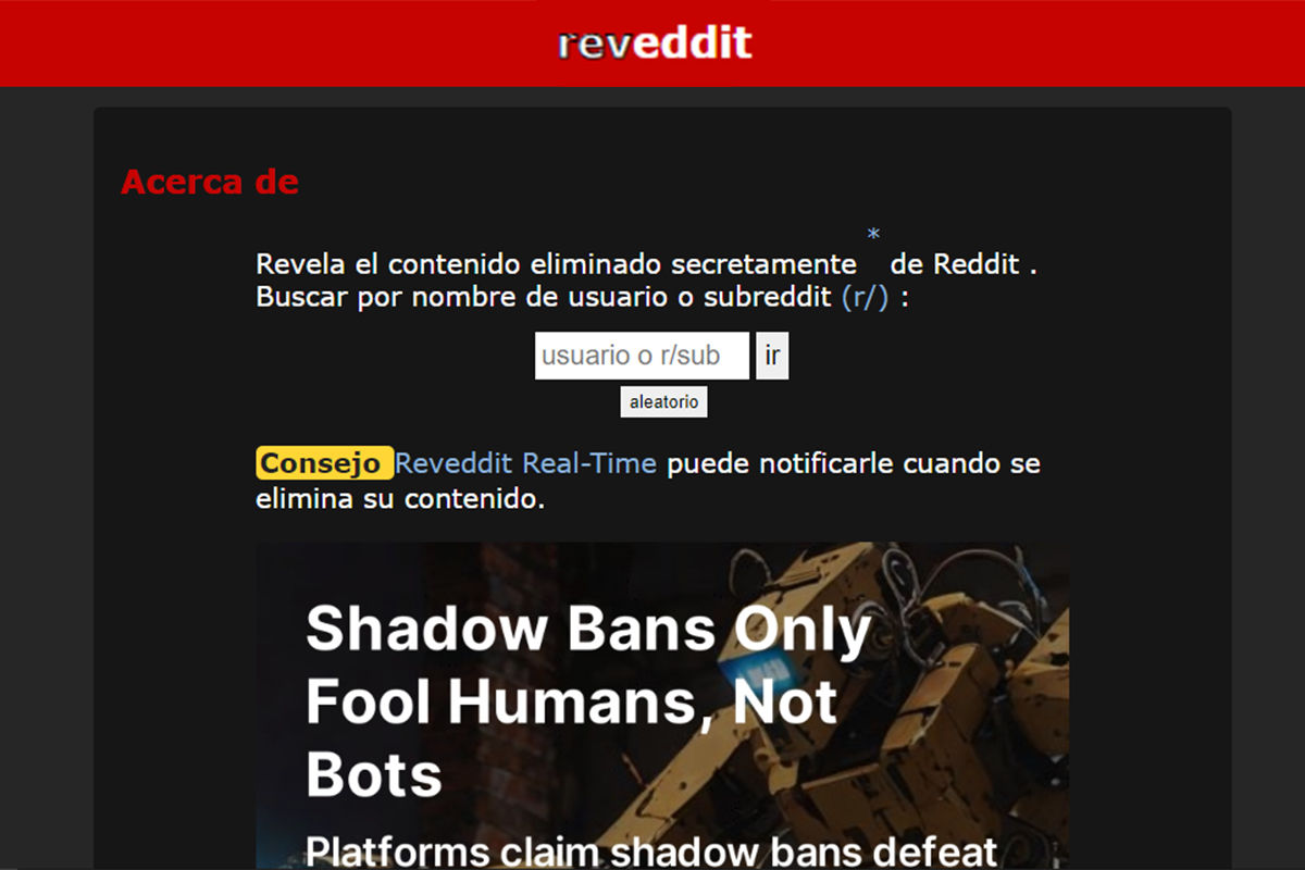 Webs para ver publicaciones eliminadas de Reddit: Reveddit