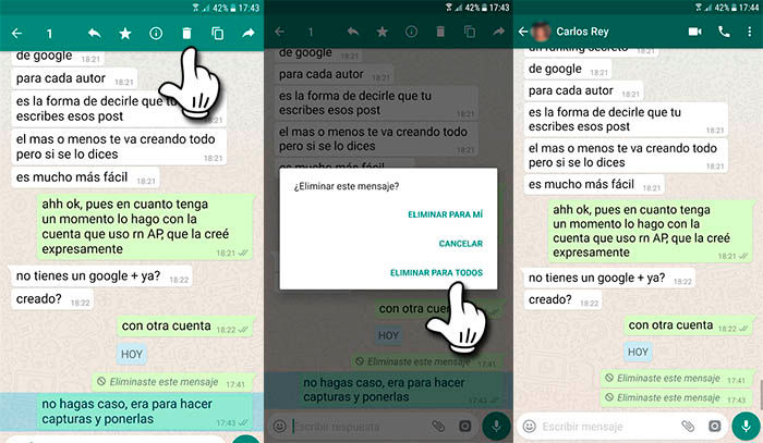 WhatsApp borrar mensajes capturas pantalla