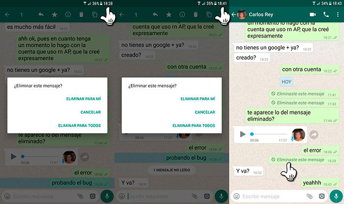 WhatsApp borrar mensajes truco capturas