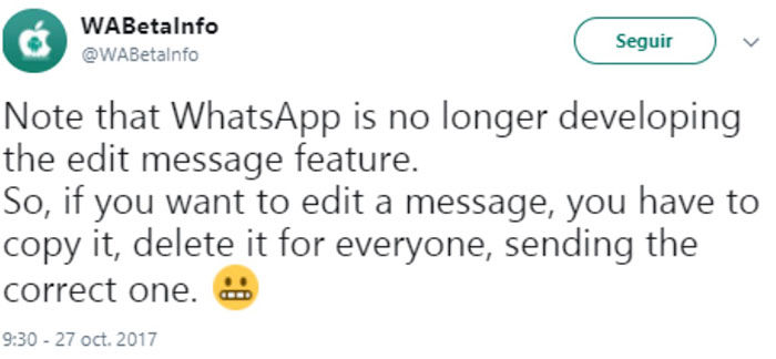 WhatsApp no tiene edicion mensajes
