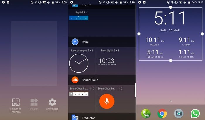 Widget reloj Android con distintas horas