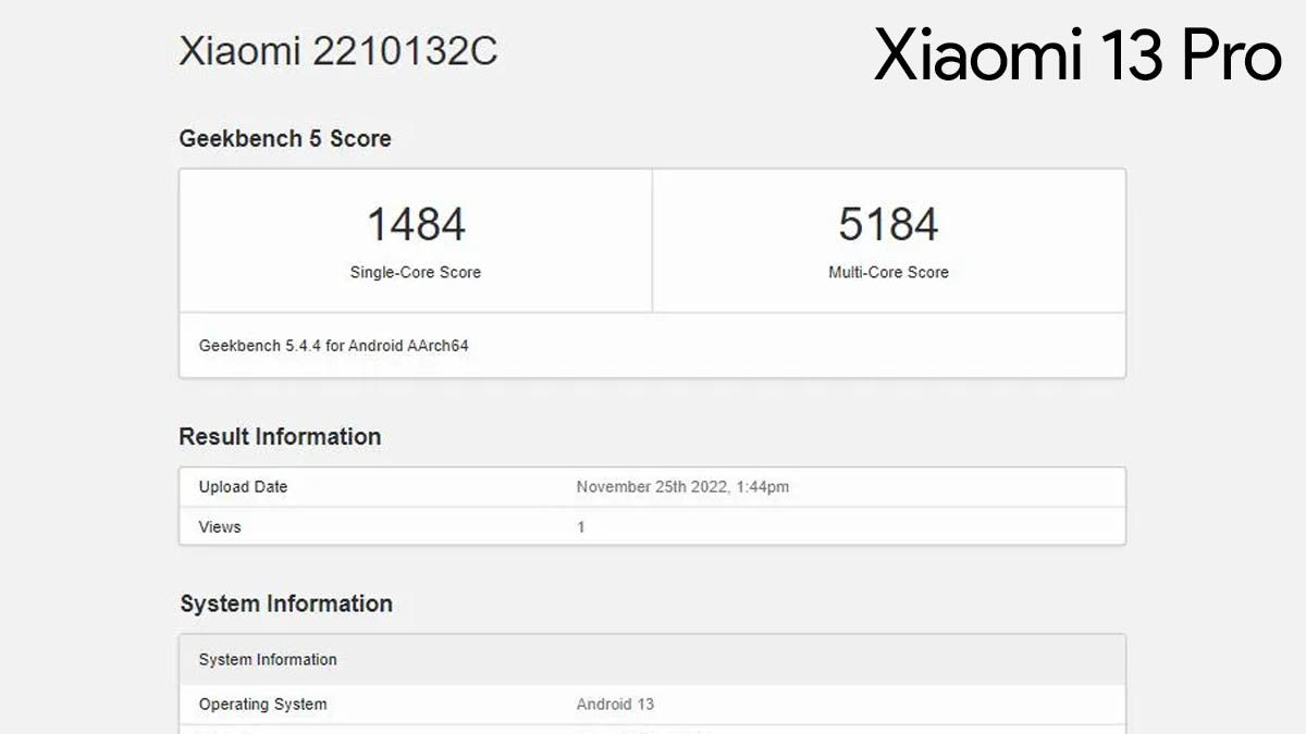Xiaomi 13 Pro resultado puntuacion geekbench 5