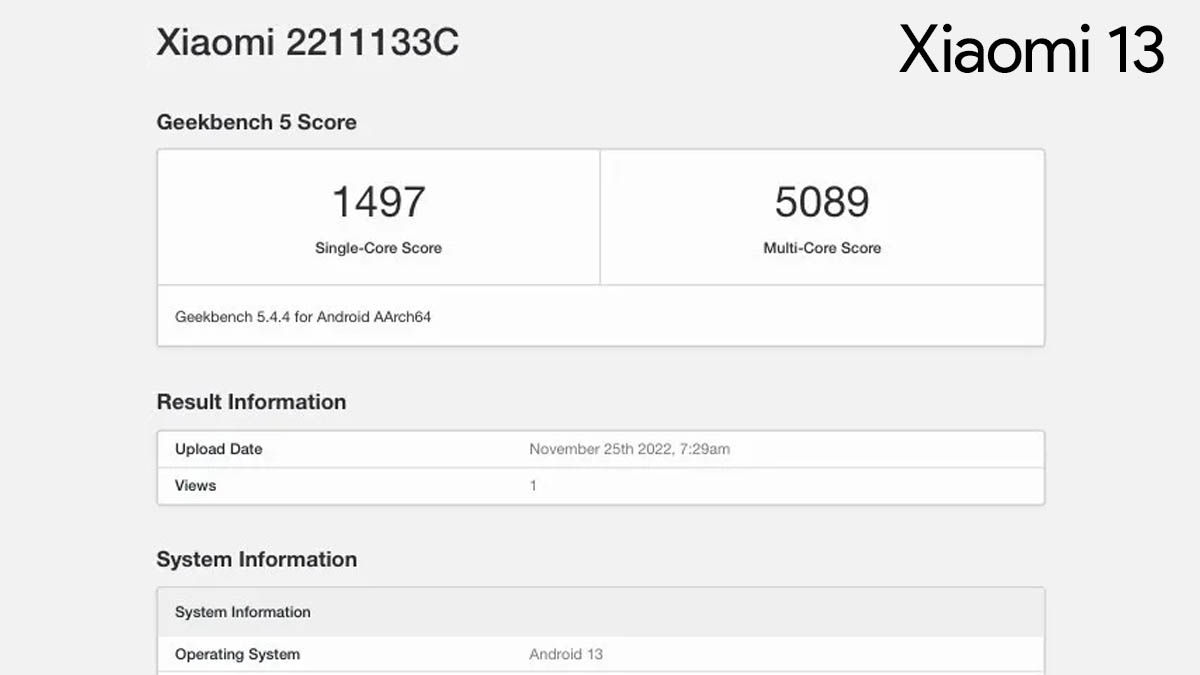 Xiaomi 13 resultado puntuacion geekbench 5