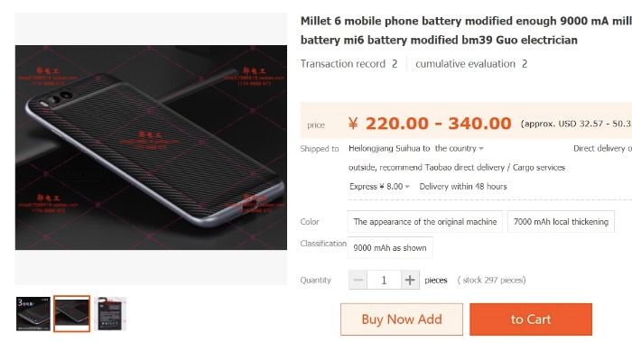 Xiaomi Mi 6 modificado con una batería de 9000 mAh