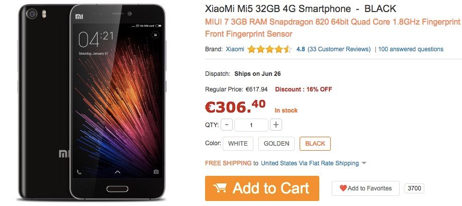 Xiaomi Mi5 de oferta por 300 euros