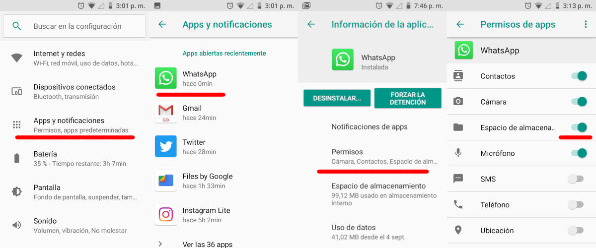 abrir un pdf en WhatsApp para Android configuracion descargas