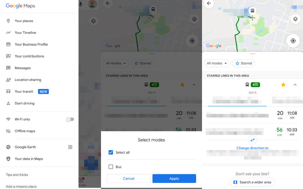 accesos directos transportes google maps