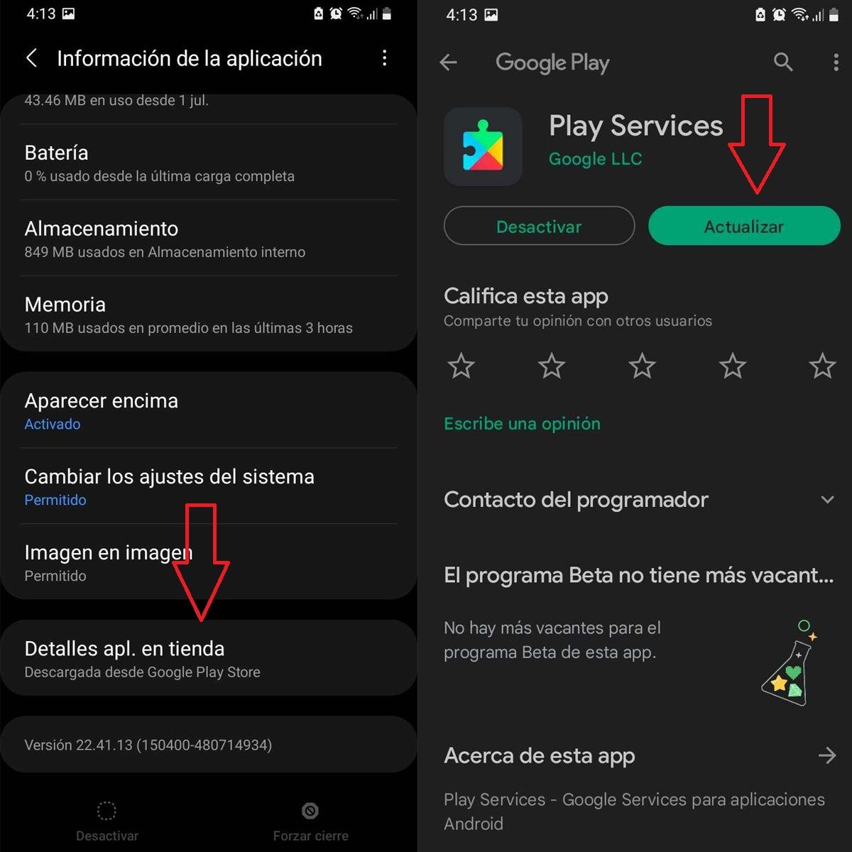 Actualizar los Servicios de Google Play desde Play Store