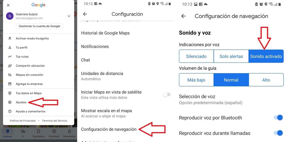 ajustes de navegacion en google maps