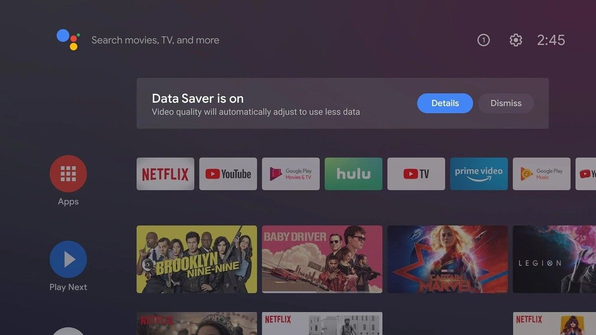 Interfaz de Android TV Data Saver