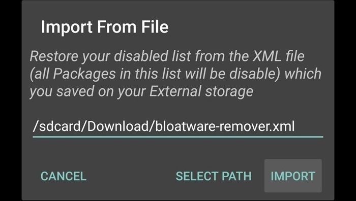 bloatware-importar-xml