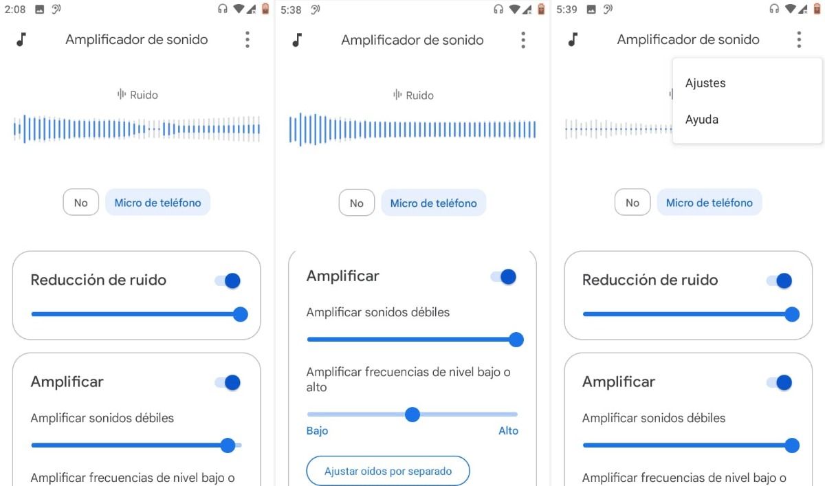 cambia los ajustes de la app Amplificador de sonido de Google