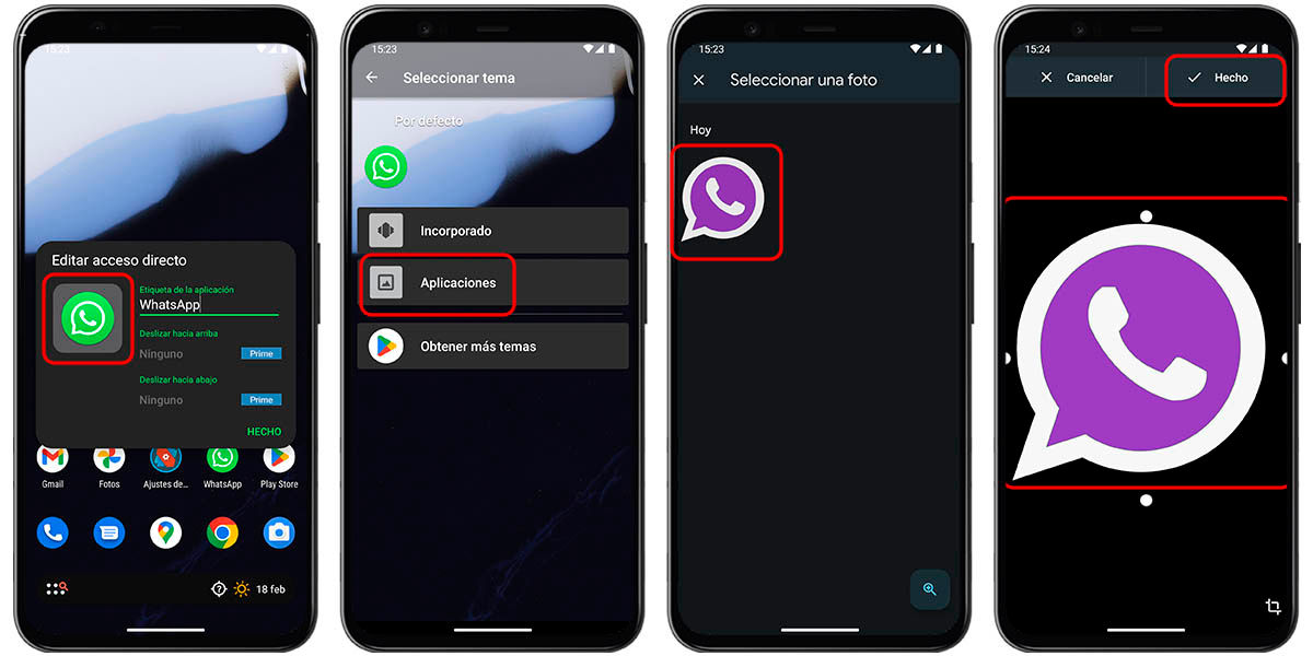 cambiar color icono whatsapp a morado nova launcher android