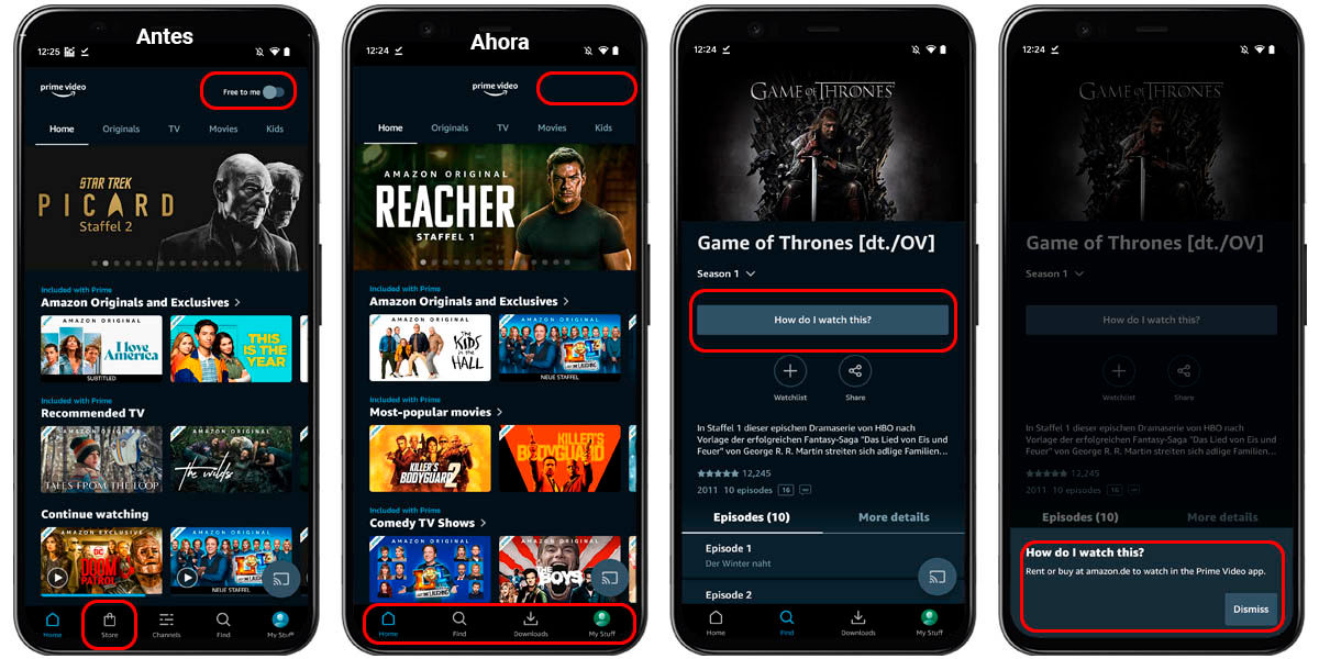 cambios app amazon prime video android