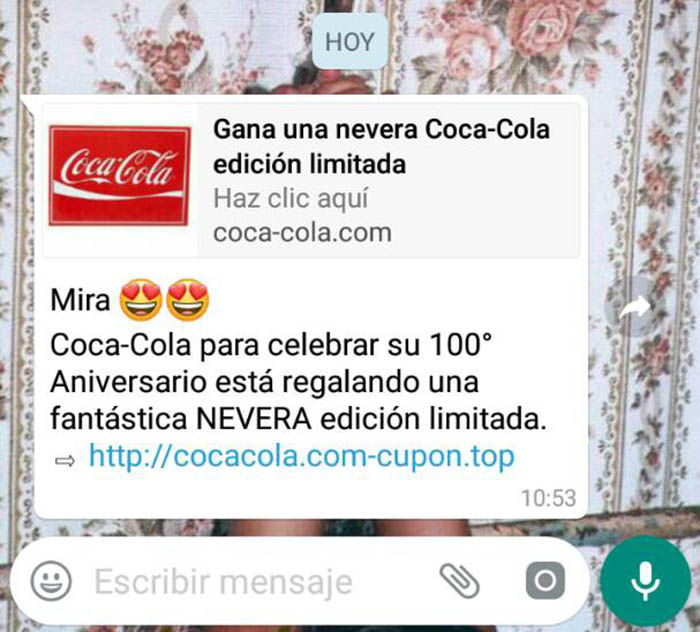 coca cola regala neveras por WhatsApp