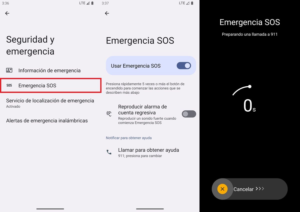como activar el modo emergencia SOS en android