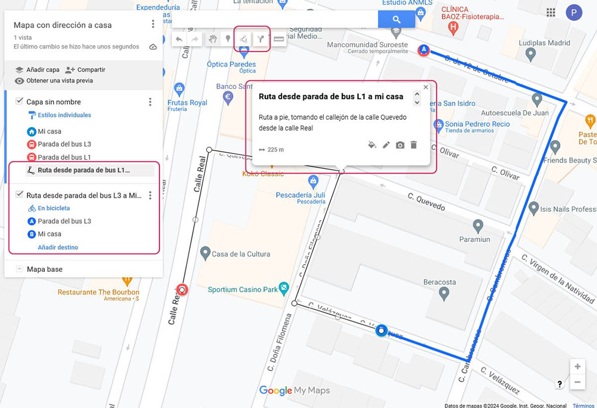 como agregar rutas a croquis personalizado google maps