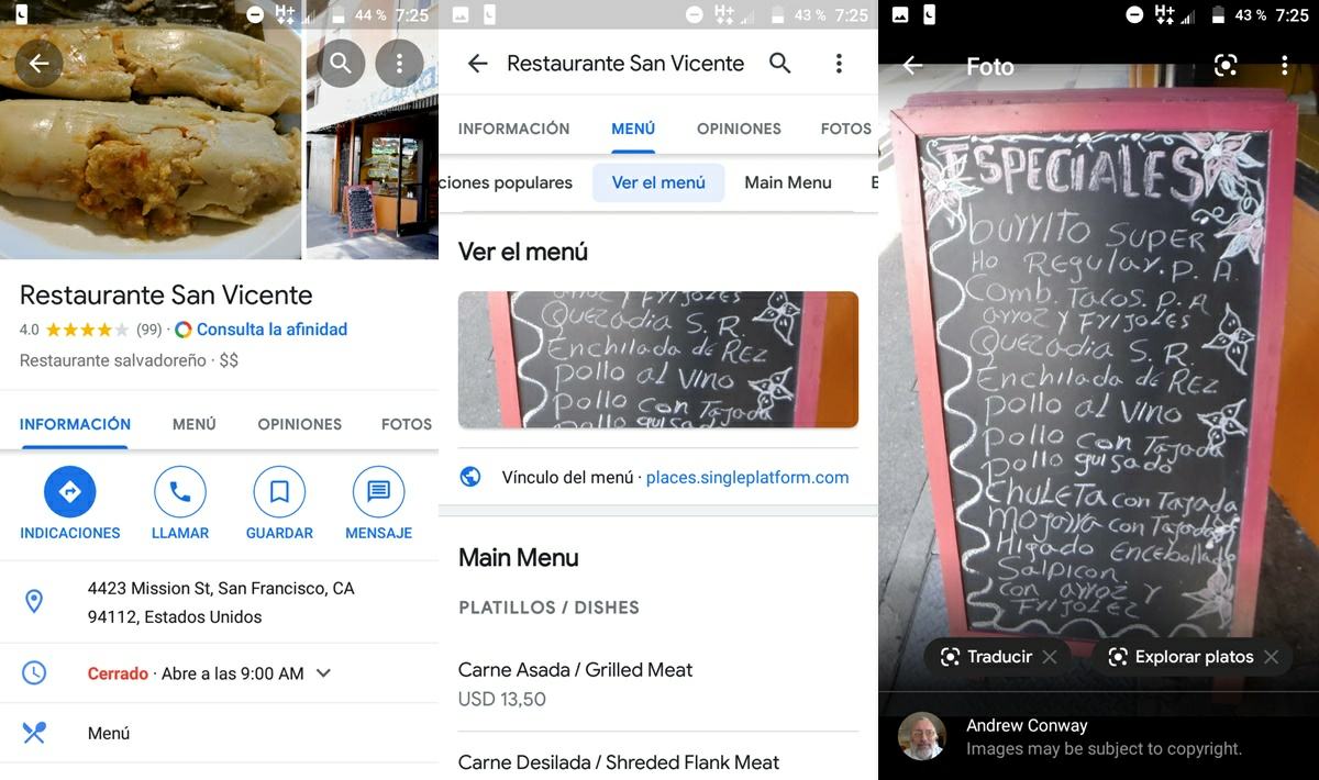 como analizar menu de restaurante con google maps