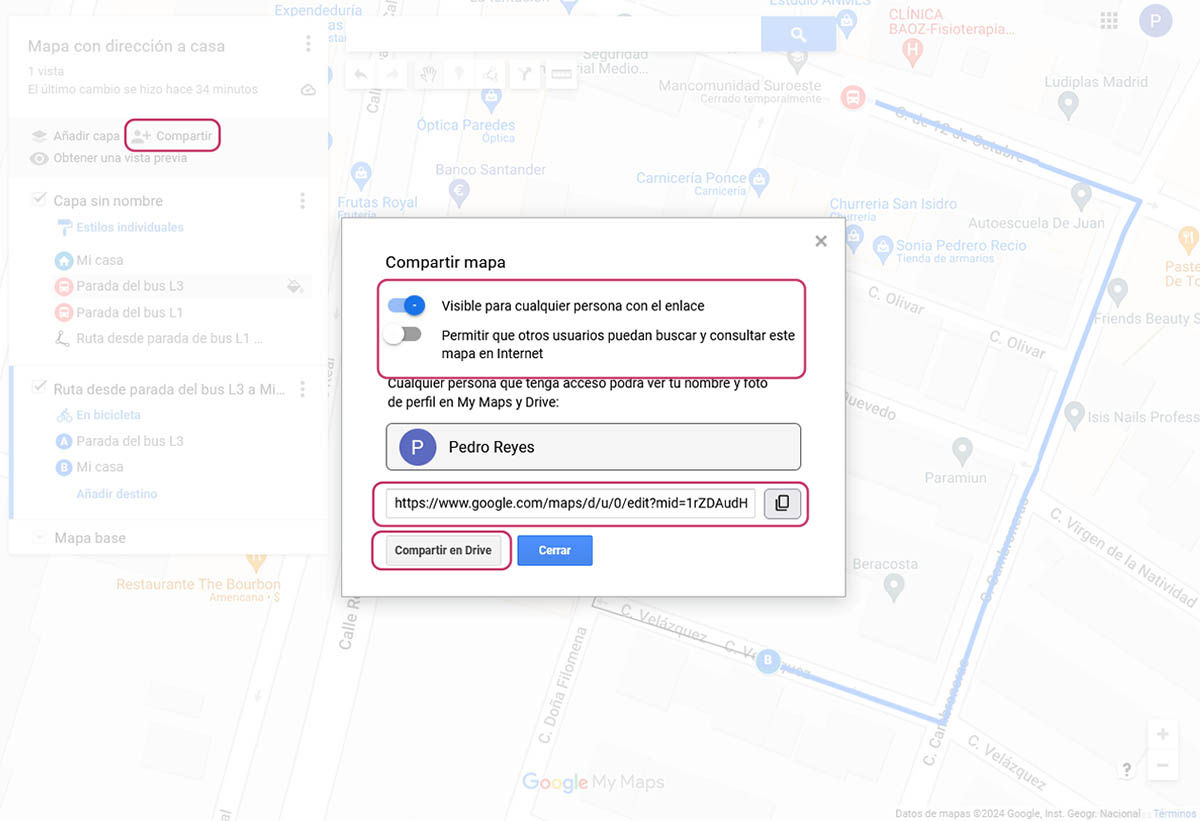 como compartir croquis personalizado google maps con amigos