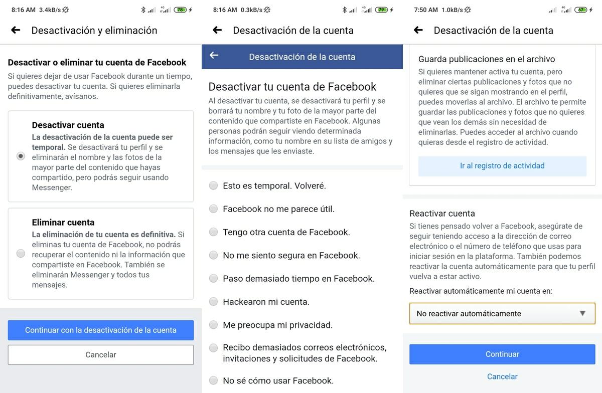 como desactivar cuenta de facebook en la app para android paso 2