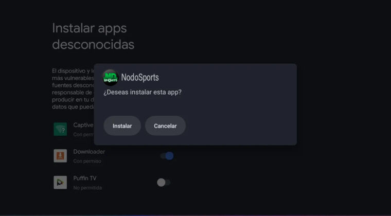como instalar nodosports en Android tv 4