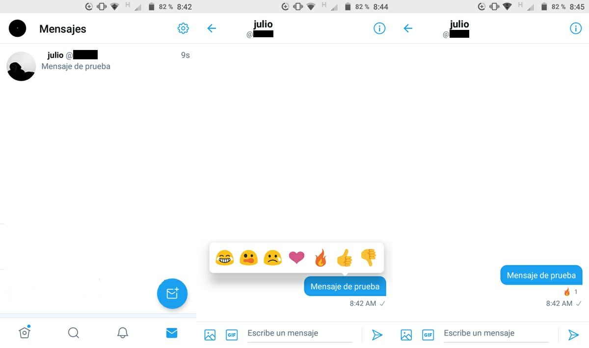 como reaccionar emojis mensajes directos twitter