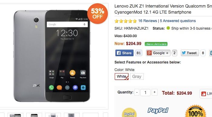 comprar Lenovo Zuk Z1 de oferta por 188 euros