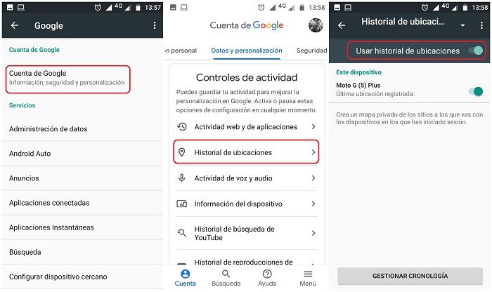 Configurar historial de ubicaciones en Android