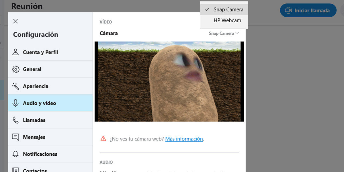 configurar snap camera skype