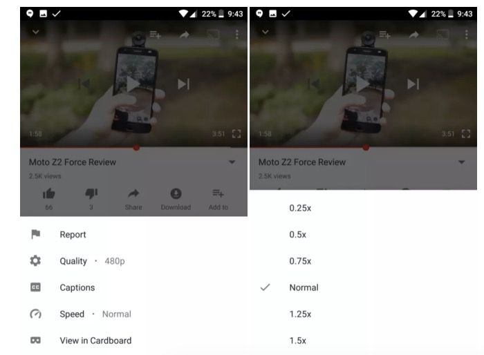 controles de velocidad youtube android