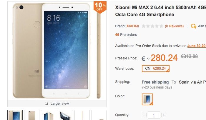 cupon de descuento para el Xiaomi Mi Max 2 en Banggood