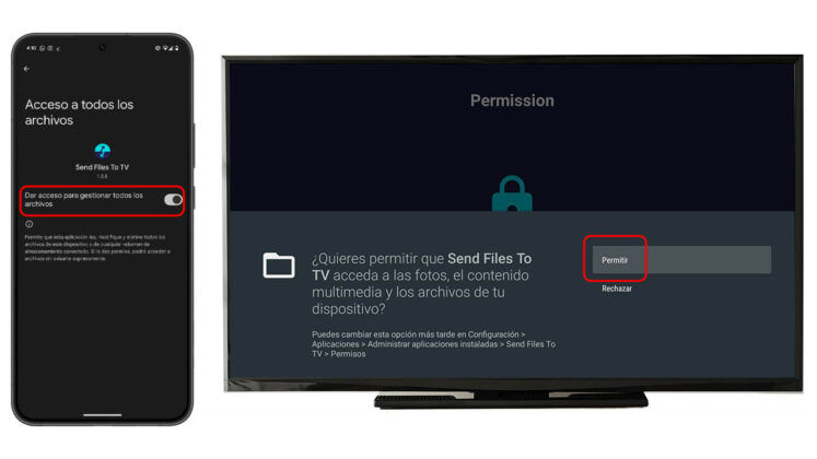 dar permisos acceso archivos send files to tv android Fire TV