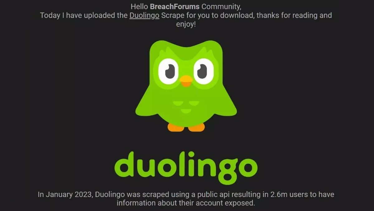 datos de usuarios de Duoling compartidos en el foro Breached