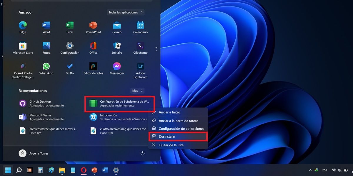 desinstalar el subsistema oficial de windows 11 para android
