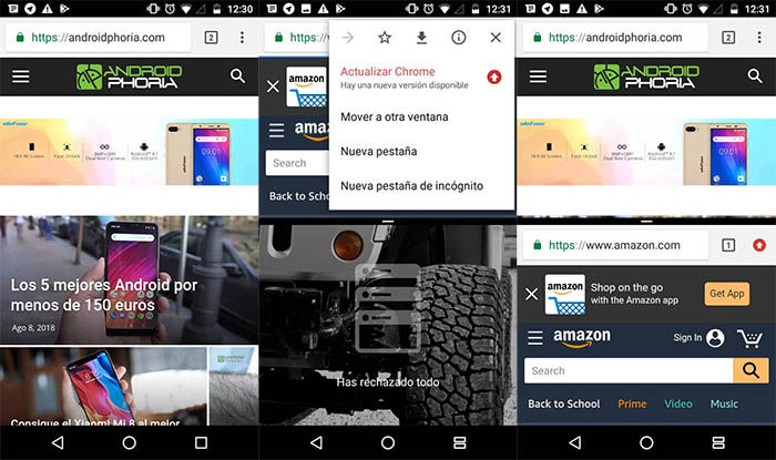 dos ventanas de Google Chrome en Android