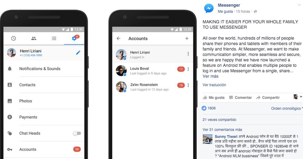 facebook messenger anadir multiples cuentas en android