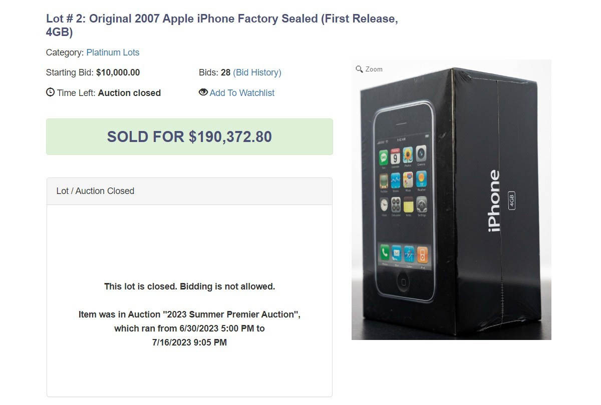 iPhone 4 GB primera generacion vendido casi doscientos mil dolares