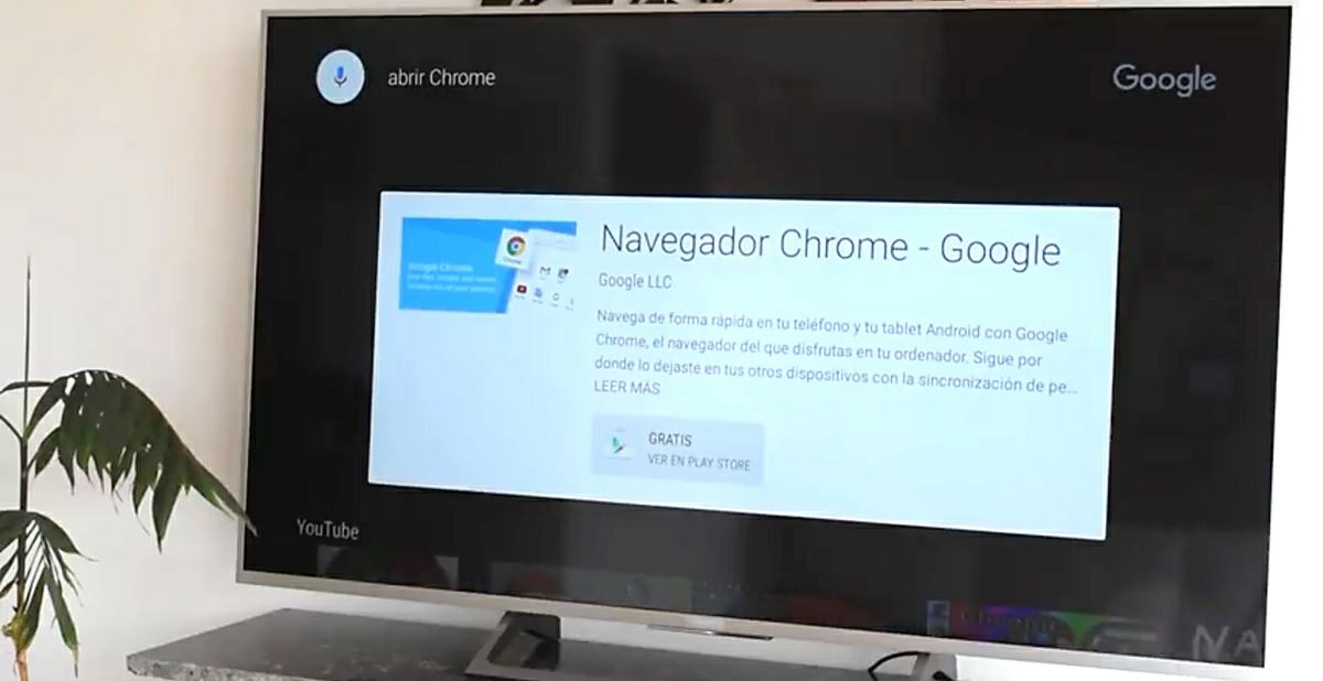 instalar Chrome Android tv con comando de voz