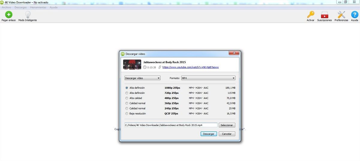 interfaz 4k video downloader 2