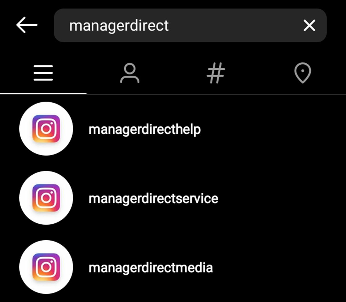 managerdirect cuentas que hacen pasar por instagram