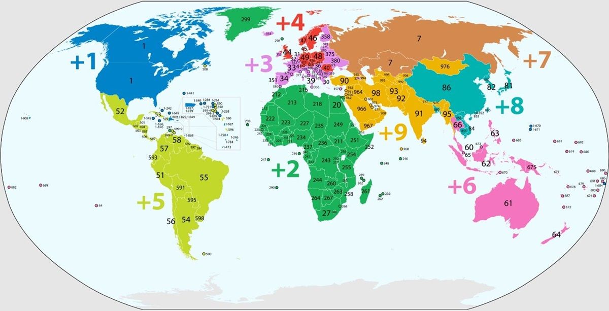 mapa mundial con todos los prefijos telefonicos