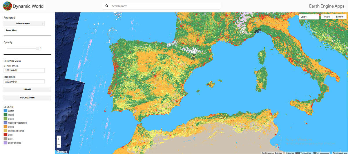 mapa superficie españa google dynamic world