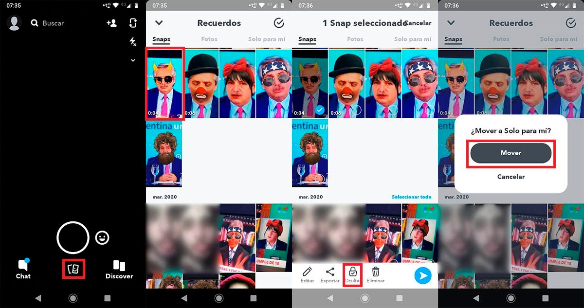 ocultar un Snap en Snapchat