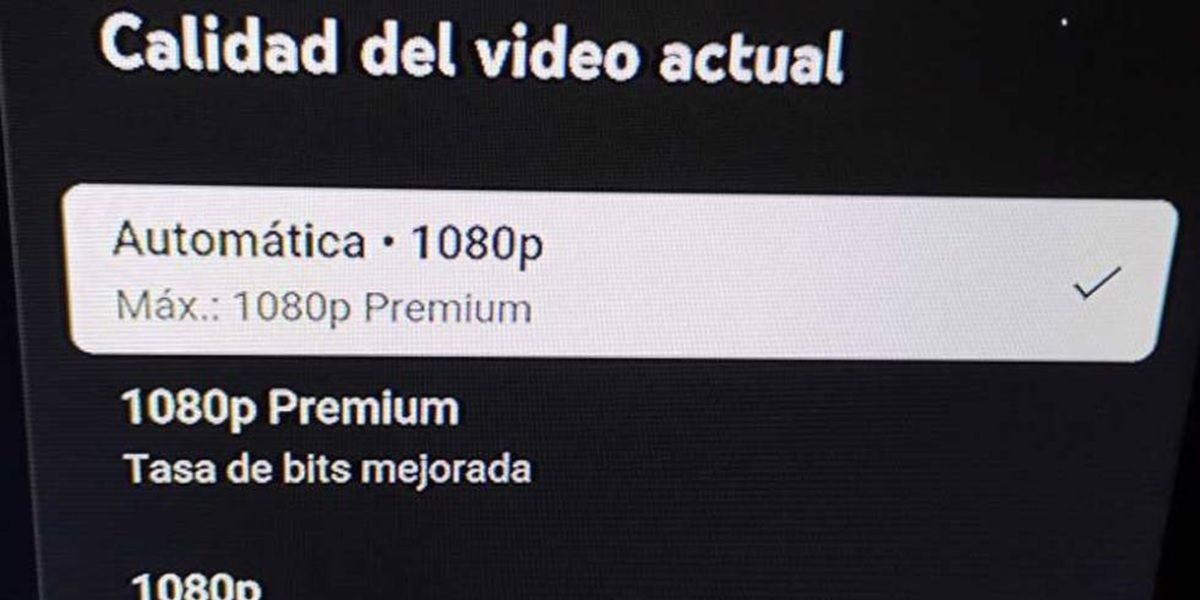 opcion 1080p Premiun en YouTube de android tv google tv