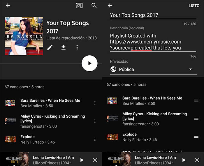 ordenar la lista de Youtube music premium