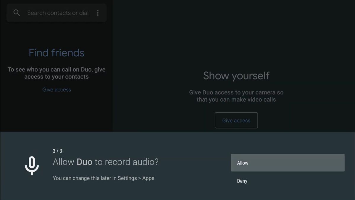 otorgar acceso microfono google duo android tv