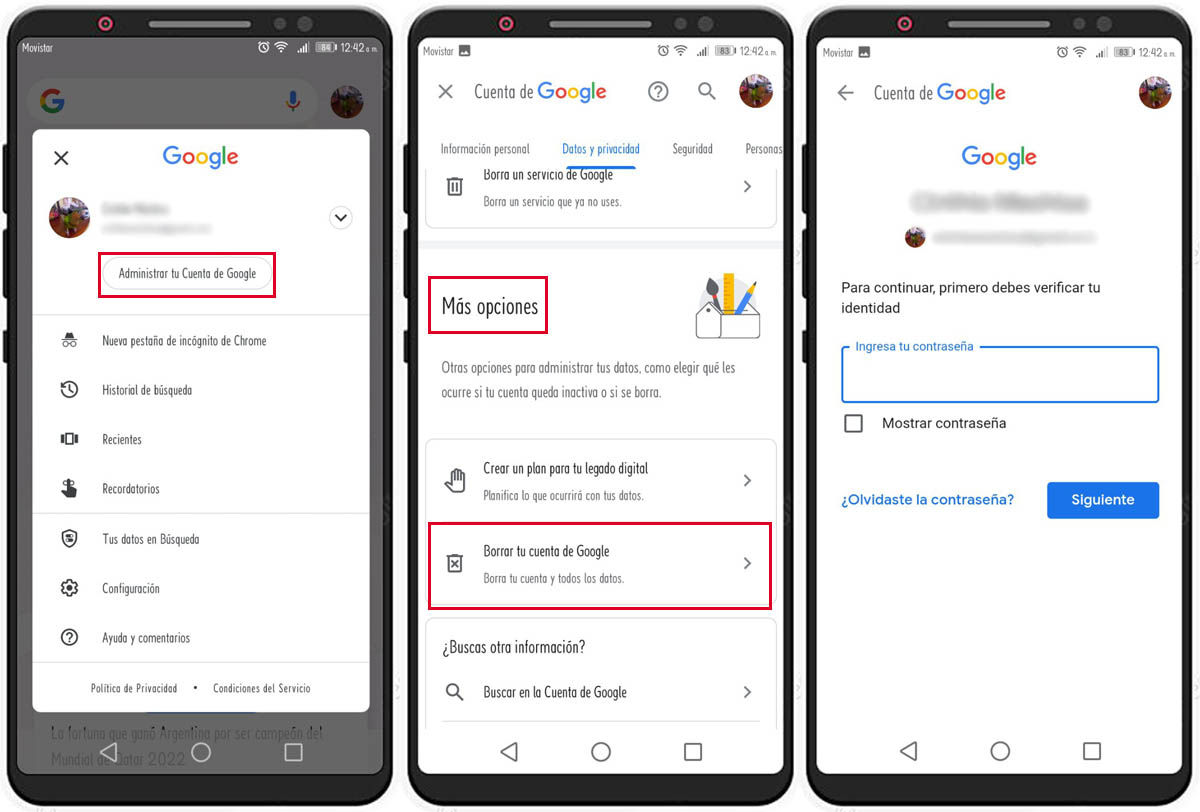 pasos para eliminar cuenta de google