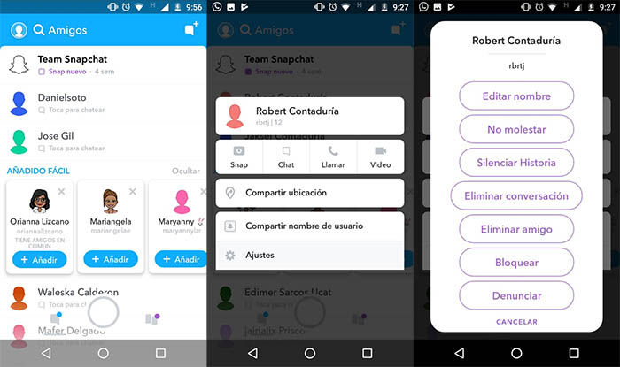 pasos para silenciar a un contacto de Snapchat